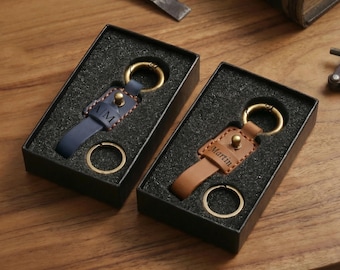 Personalized Leather Keychain with Gift Box, Handmade Car Key Fob, Anniversary Gift, New Car Gift for Him, Husband, Dad
