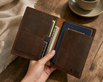 Personalized Leather Passport Holder, Minimalist Travel Wallet for Men, Distressed Passport Cover, Anniversary Gift for Him, Dad