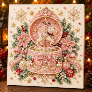 Pärlmålningssats | Julgranskonst med guldbär | Väggdekorationer för högtider, julpyssel, present till hemmet, 20 x 20 cm (7,87 x 7,87 tum) uppspänd duk Christmas Music Box