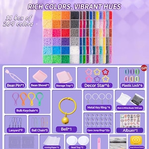 Kit completo di mini perline termofusibili da 2,6 mm, set di perline fai da te da 24-264 colori, perline artigianali sfuse per lavori artistici fatti a mano, tessuto con paillettes termoadesive