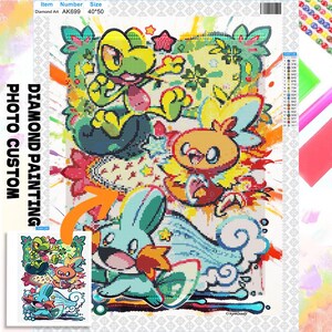 May include: A diamond painting kit with a vibrant cartoon design of various creatures. The image includes the text "PHOTO CUSTOM DIAMOND PAINTING" and the item number "AK699". The size is 40 x 50 cm, approximately 15.7 x 19.7 inches.