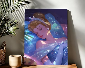 シンデレラ WDW 絵画 キャンバス アート 海外 プリンセス ディズニー キャンバスに描かれたシンデレラの絵画、ディズニーキャッスルの油絵