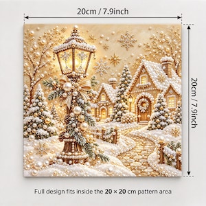 Pärlmålningssats | Julgranskonst med guldbär | Väggdekorationer för högtider, julpyssel, present till hemmet, 20 x 20 cm (7,87 x 7,87 tum) uppspänd duk Christmas Street
