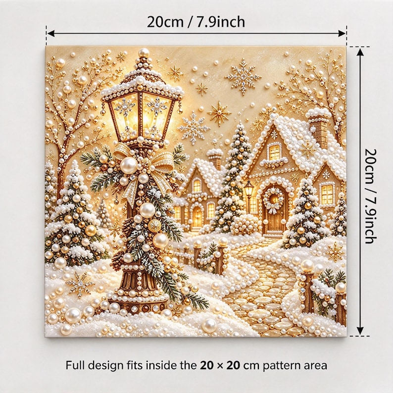 Pärlmålningssats | Julgranskonst med guldbär | Väggdekorationer för högtider, julpyssel, present till hemmet, 20 x 20 cm (7,87 x 7,87 tum) uppspänd duk Christmas Street