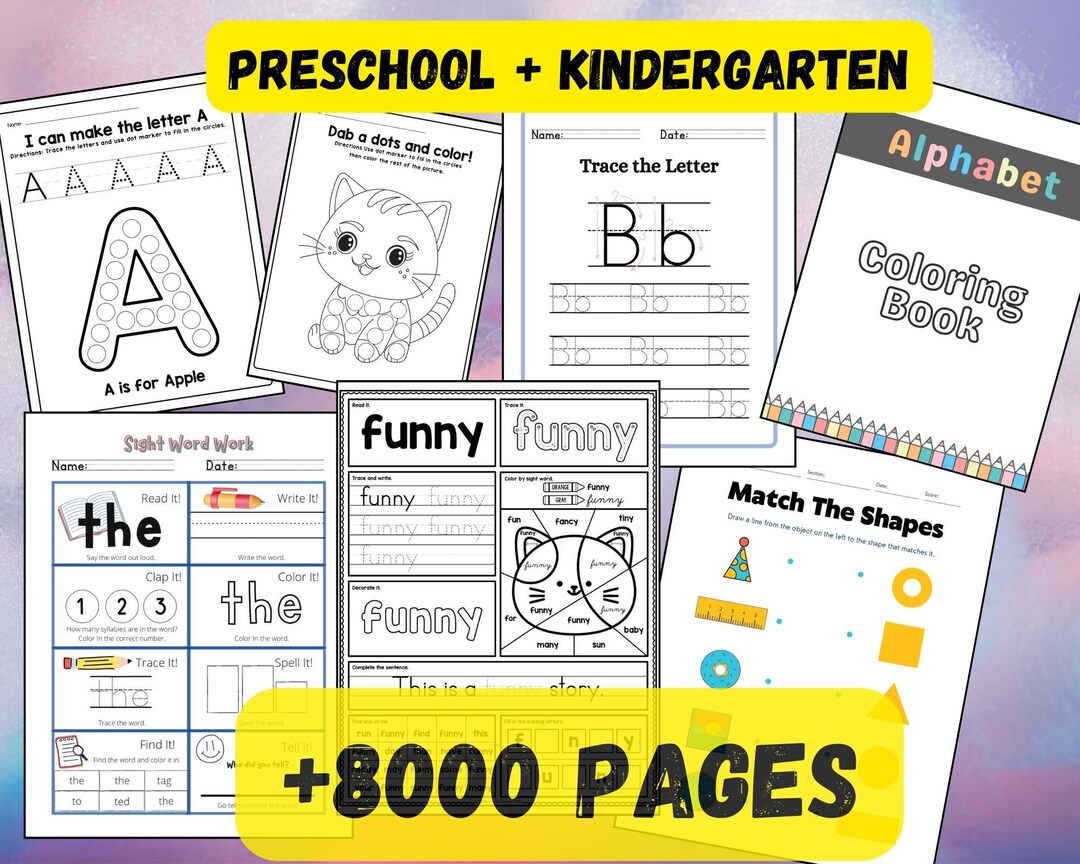Preschool Kindergarten Learning Bundle | Activity Worksheets (PDF) - Etsy