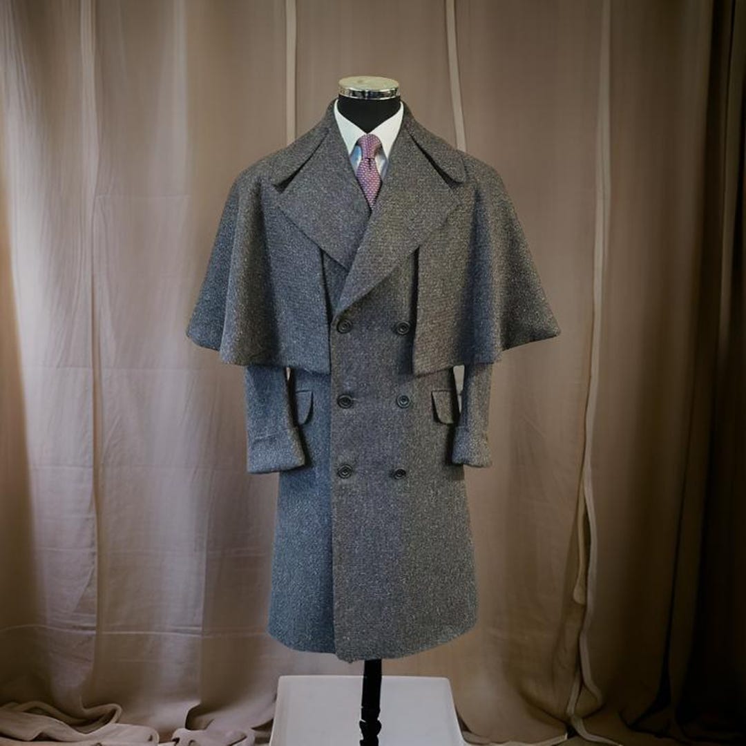 Men's Grey Wool Victorian Gentleman Capelet Cloak , a Perfect Choice of ...