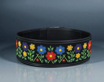 Black Leather Floral Beaded Belt | Wide Waist Belt  display picture 1