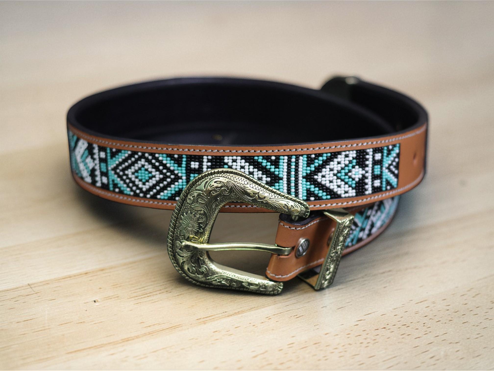 NWT Turquoise Western Boho Artisan Leather & Beaded Belt WHIPPY Boho Turquoise Belt for Women Wax Rope Braided Waist  main image 2