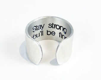 Recovery RING | Addiction Recovery | Stay strong You'll be fine | Survivor Gifts | Hidden Message Rings | Gifts for Women Men | Divorce Ring