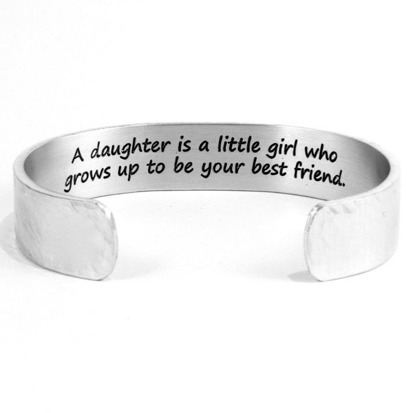 Daughter Gifts | A daughter is a little girl who grows up to be your best friend | Mother Daughter Gifts | Silver Hidden Message Cuff