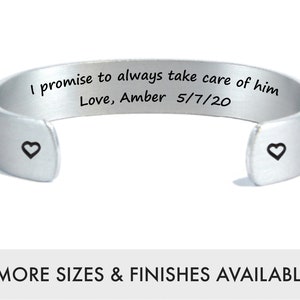 Personalized Mother of the Groom Gifts I promise to always take care of him Gifts for Mother of the Groom Engraved Silver Bracelet image 1