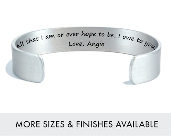 Mom Gift from Son |  All that I am or ever hope to be I owe to you | Personalized Gift for Mom | Mother's Day Gift | Silver Message Bracelet