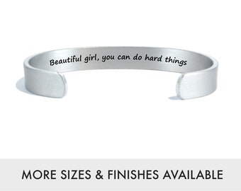 Beautiful girl, you can do hard things | Affirmative Quote | Motivational Gift | Engraved hidden message bracelet | Inspiration for friend