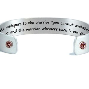 Fate whispers to the warrior "you cannot withstand  the storm"...| Survivor Jewelry | Personalized Silver Cuff | Rhinestone Jewelry Crystal