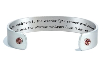 Fate whispers to the warrior "you cannot withstand  the storm"...| Survivor Jewelry | Personalized Silver Cuff | Rhinestone Jewelry Crystal