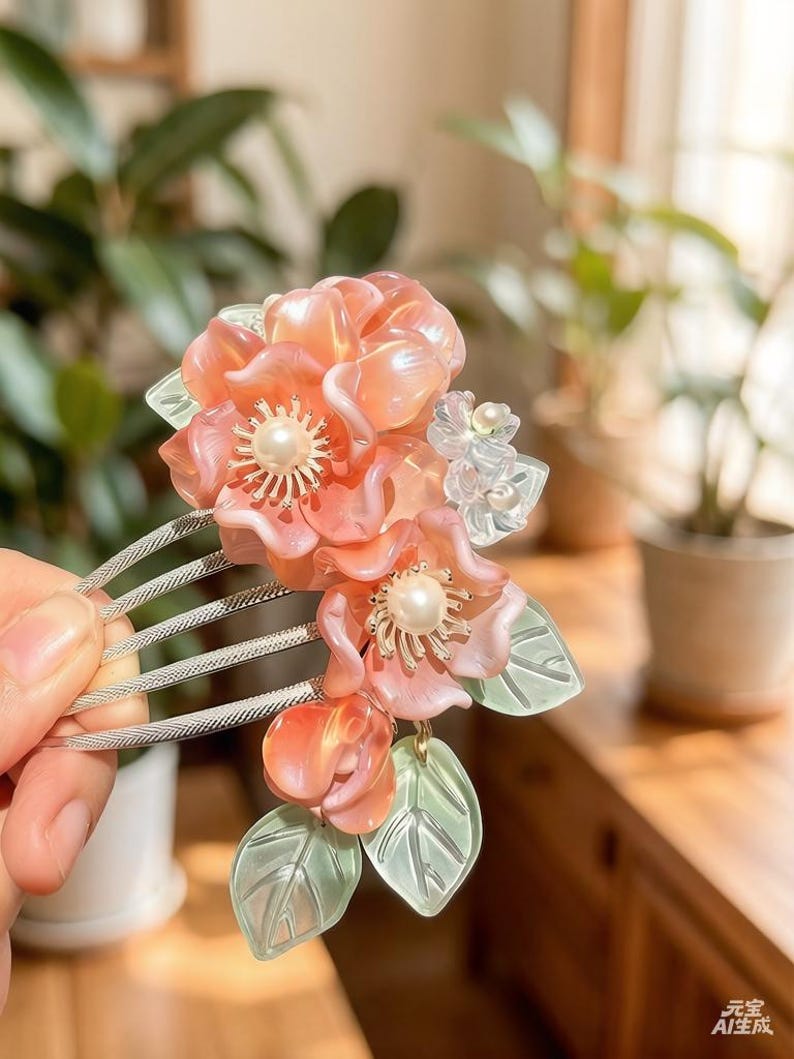 Orange flowers handmade haircomb(15cm)