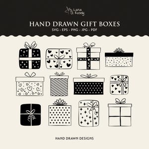 Gift Box Clipart Bundle, Hand Drawn Presents (svg, png, pdf, eps, jpg)