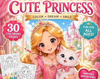 Princess Coloring Book, 30+ Fairytale Pages (PDF Download) Vol 2
