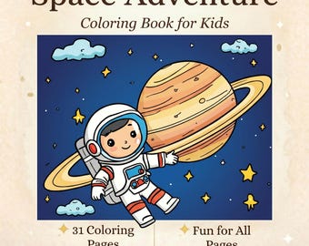 Space Adventure Coloring Book for Boys, Printable PDF, 31 Astronaut Pages, Instant Download