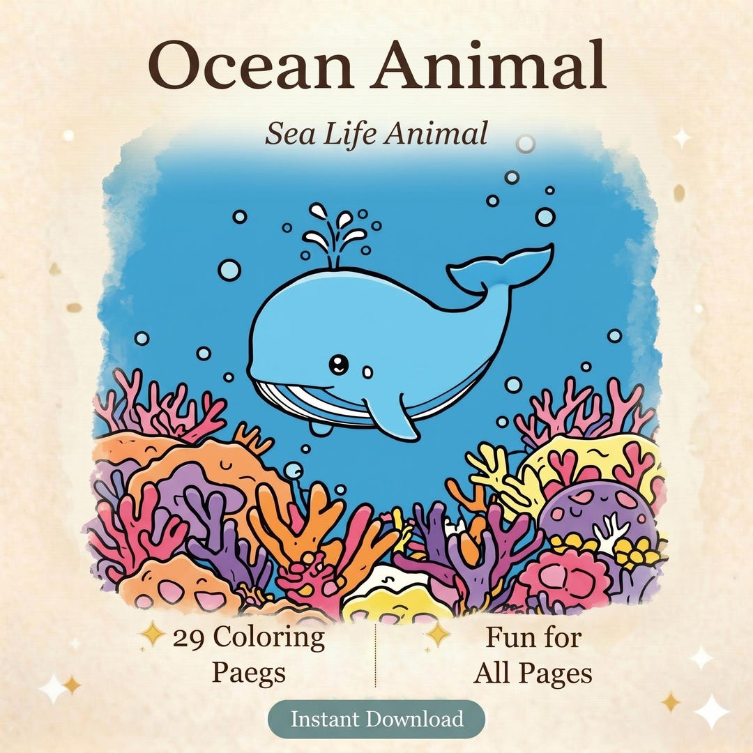 Ocean Animals Coloring Book for Kids | Printable Sea Life | Instant ...