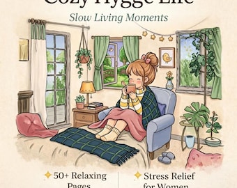 Cozy Hygge Coloring Book for Women | Relaxing Stress Relief Pages (Digital Download)