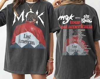Camiseta de la gira Lost Americana de MGK, camiseta del concierto de Wiz Khalifa, merchandising vintage de rap y rock.