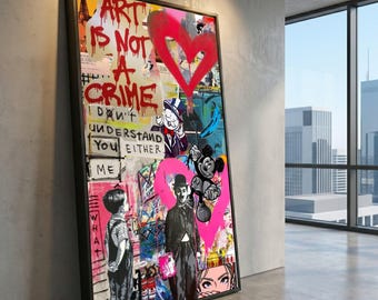 Graffiti Street Art Canvas, Urban Pop Culture, Mixed Media Home Decor
