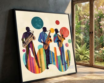 Jazz Saxophone Players Canvas Art, Colorful Music Theme Home Decor
