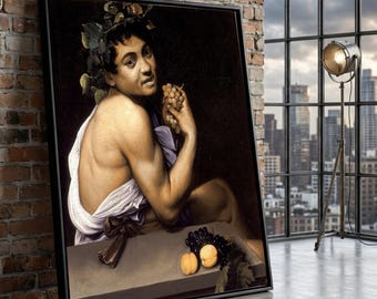Caravaggio Bacchus Canvas Art, Baroque Portrait, Vintage Home Decor