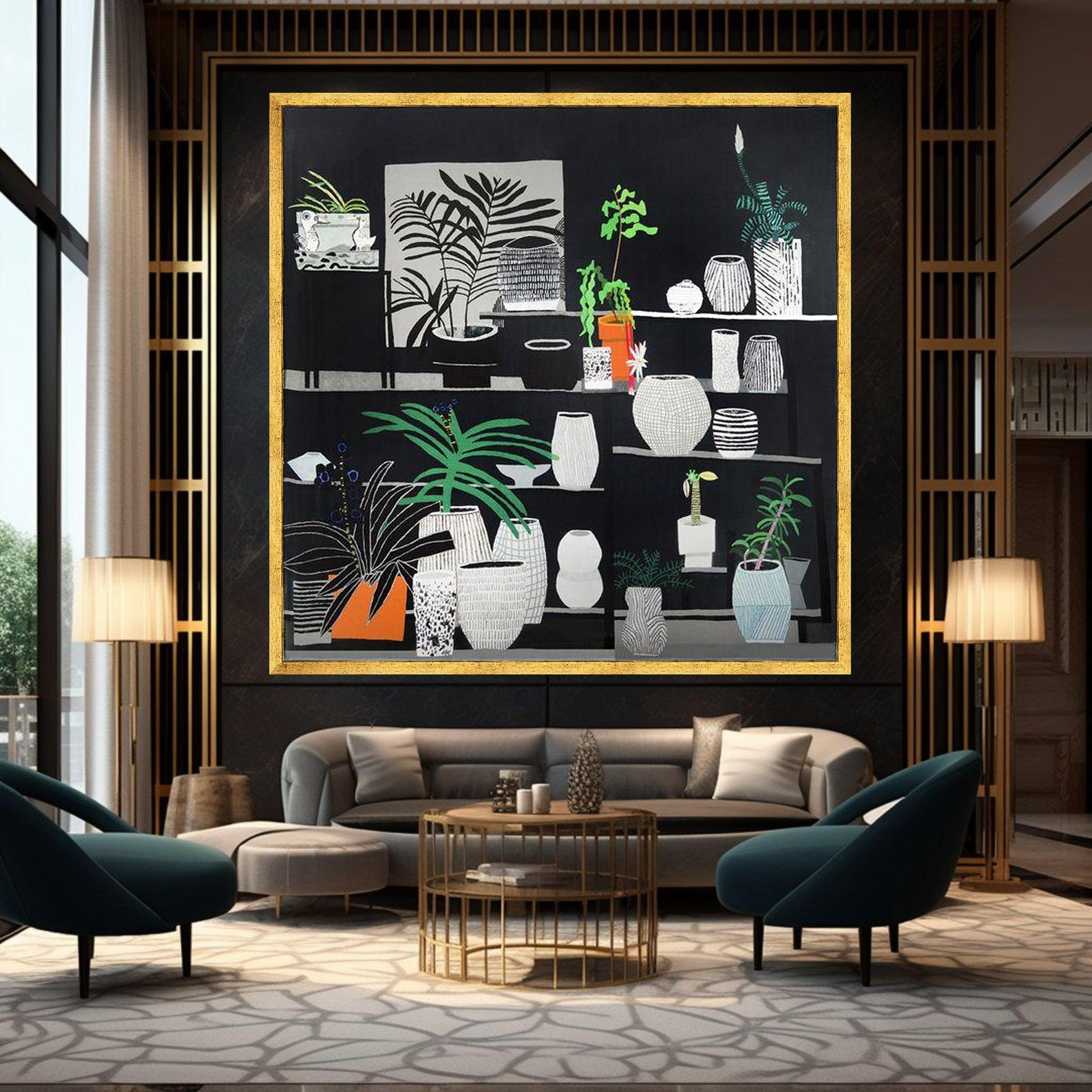 Jonas Wood Style Botanical Canvas Art, Black Background - Etsy Israel