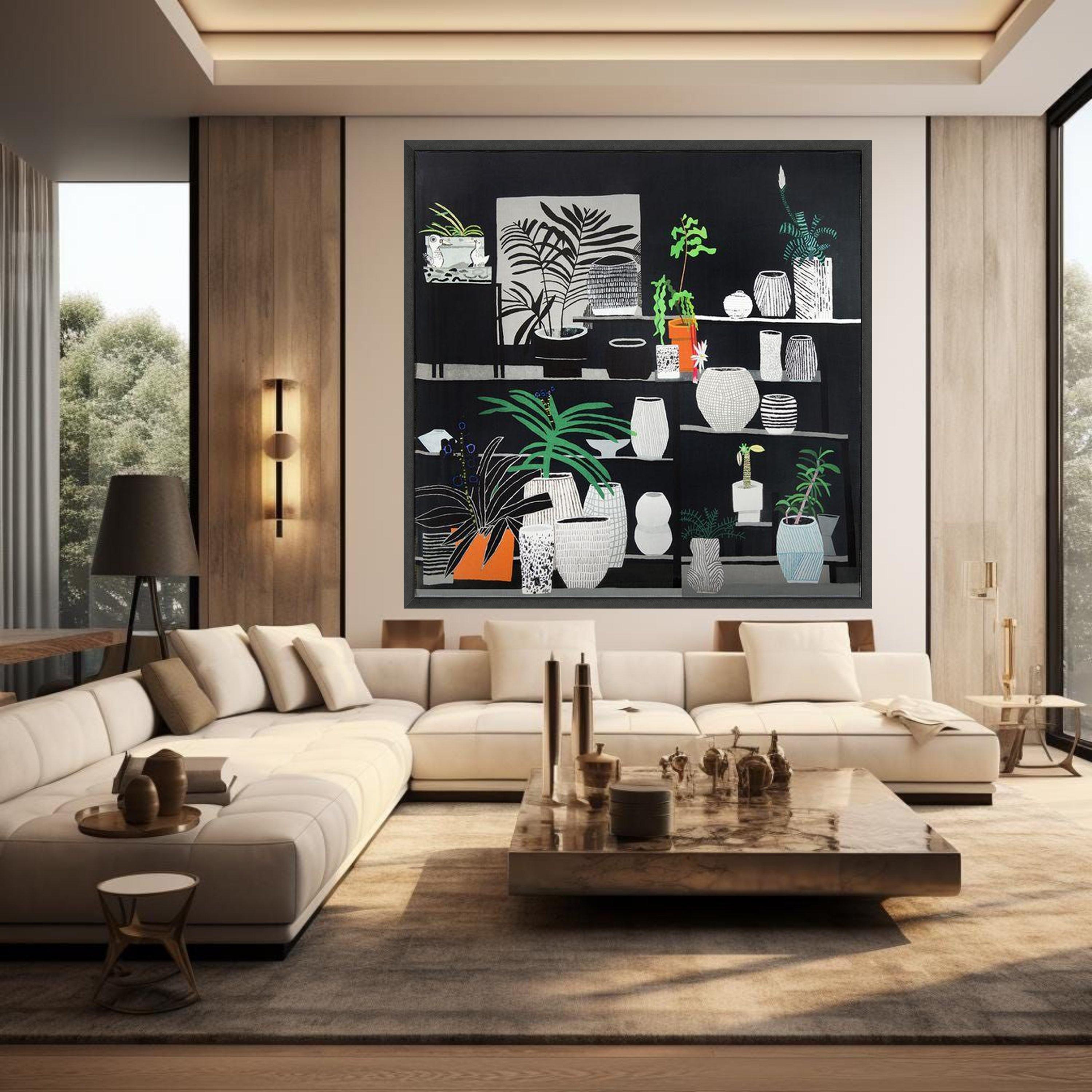 Jonas Wood Style Botanical Canvas Art, Black Background - Etsy Israel