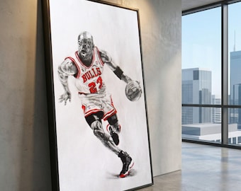 Quadro con Michael Jordan, arte dei Chicago Bulls, decorazione per la casa ispirata alla leggenda dell'NBA.