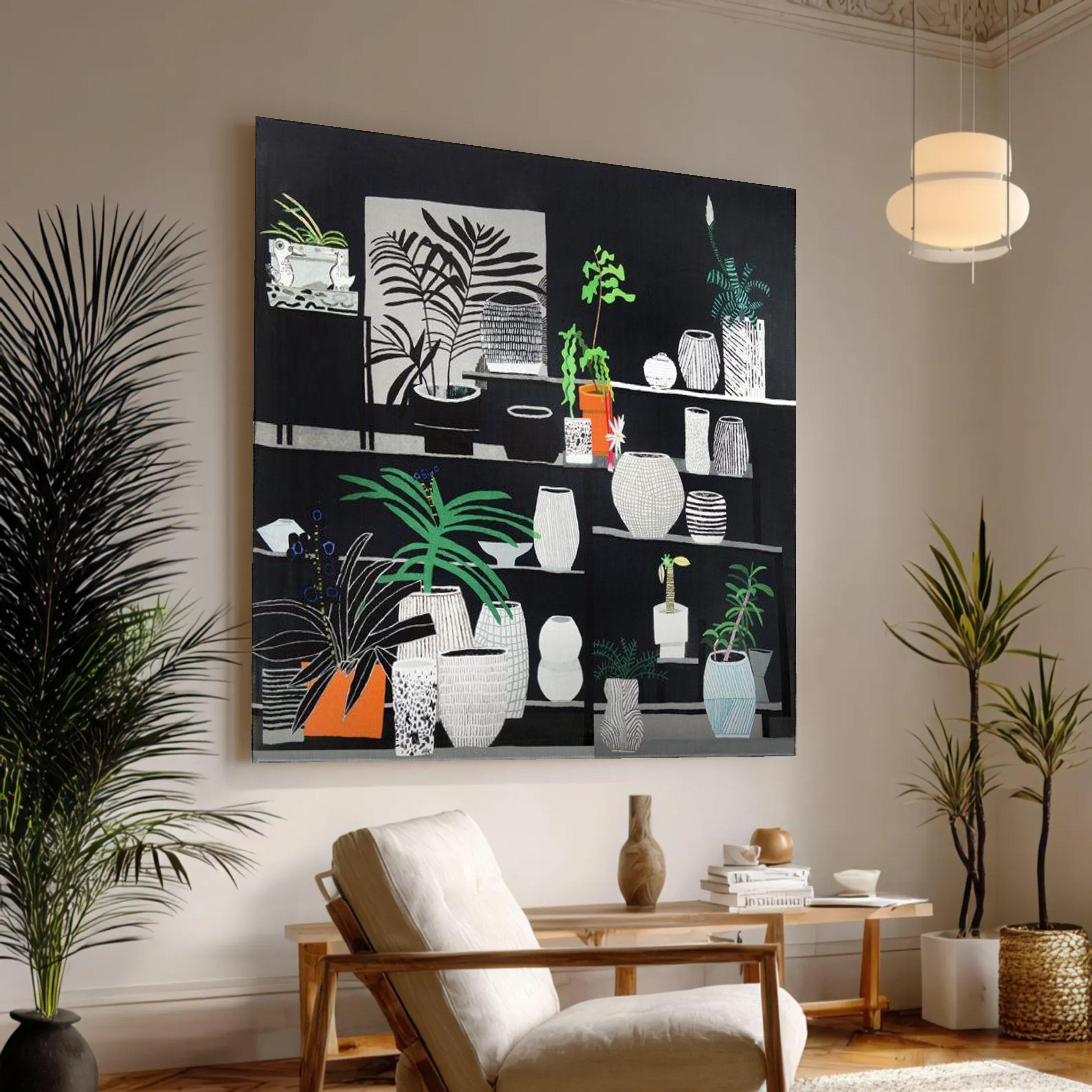 Jonas Wood Style Botanical Canvas Art, Black Background - Etsy Israel