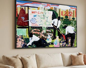Kerry James Marshall Canvastavla, Urban trädgårdsscen, afroamerikansk konst