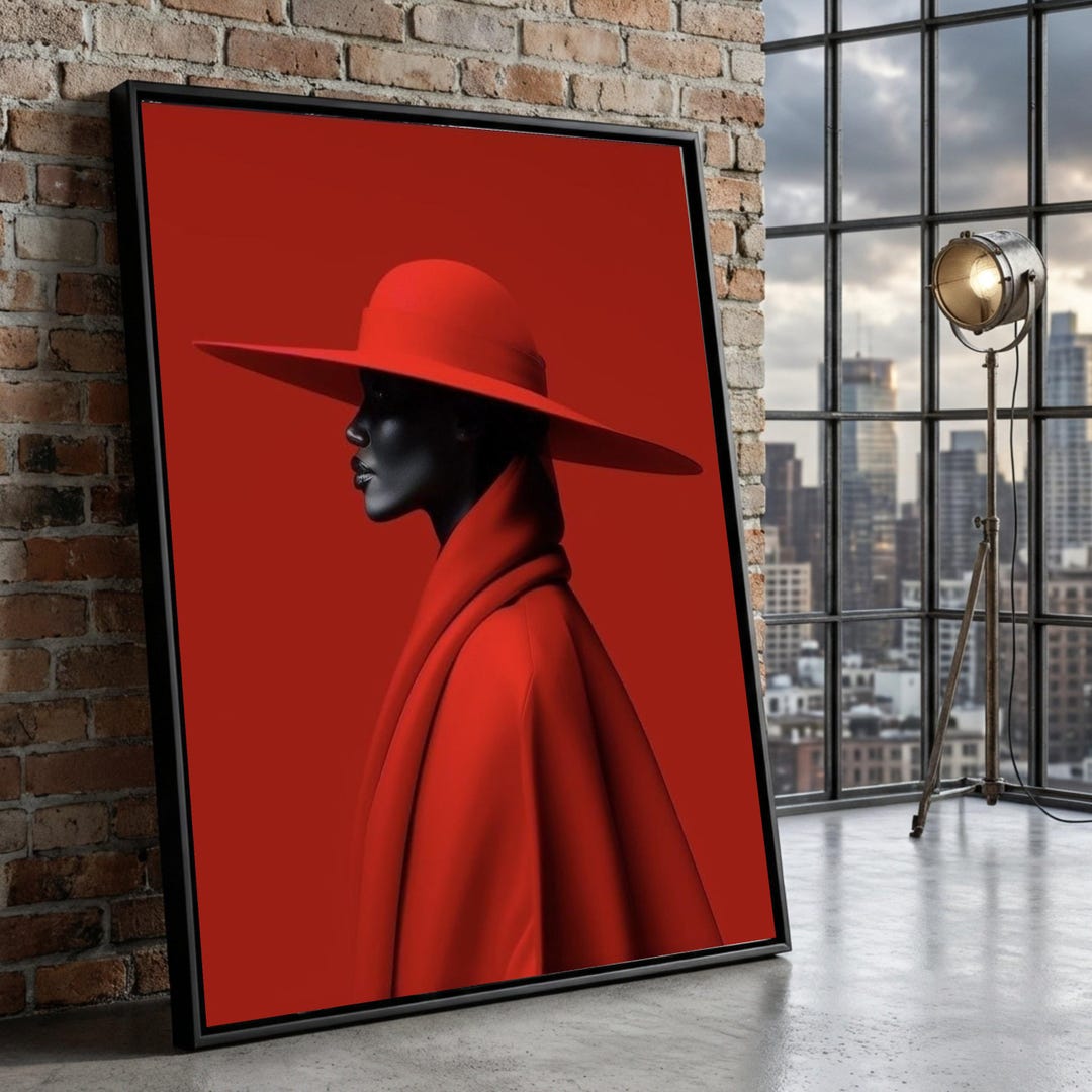 Woman in Red Hat Canvas Print, Modern Fashion Portrait, Stylish Wall ...