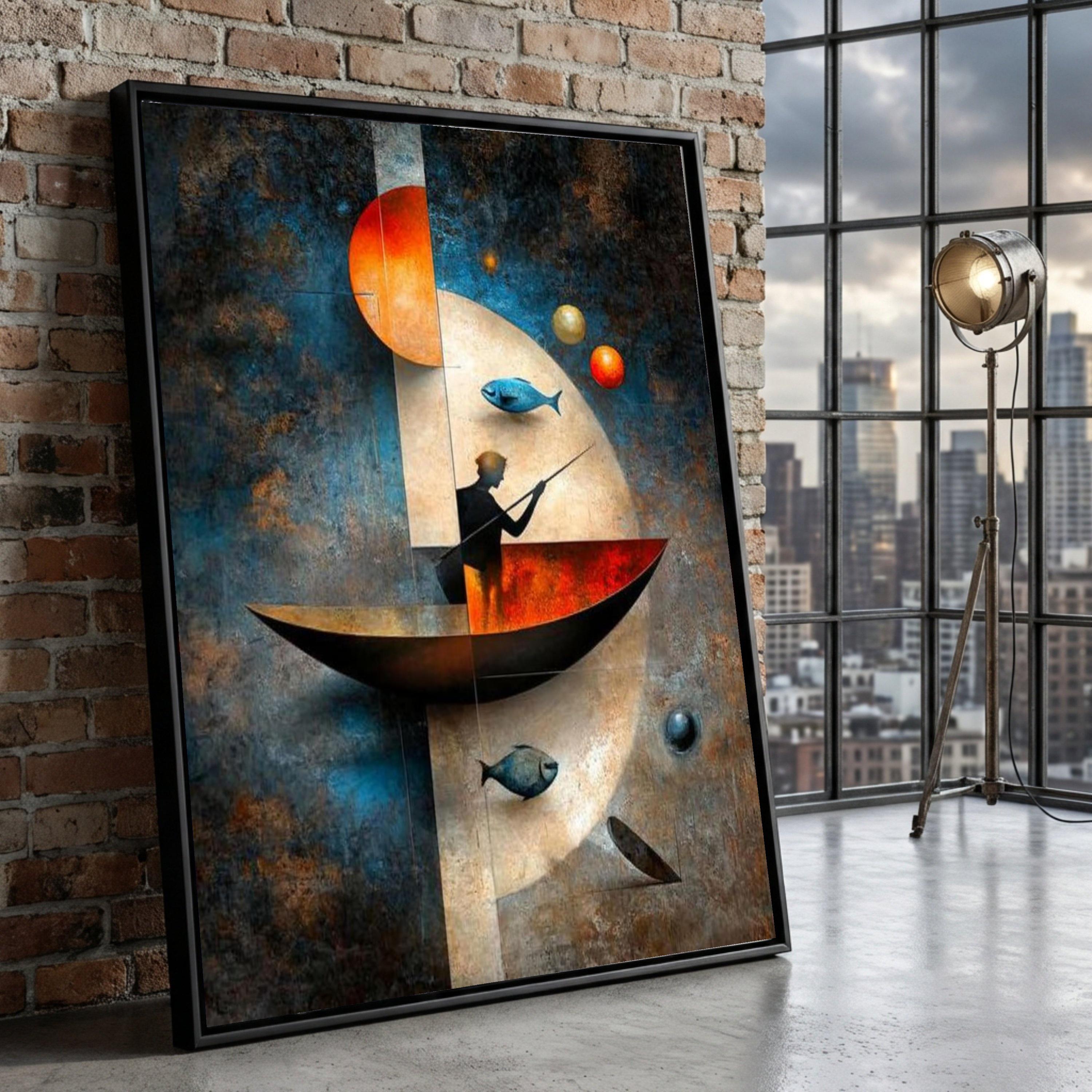 Abstract Fishing Man Canvas Print, Modern Surreal Wall Art - Etsy