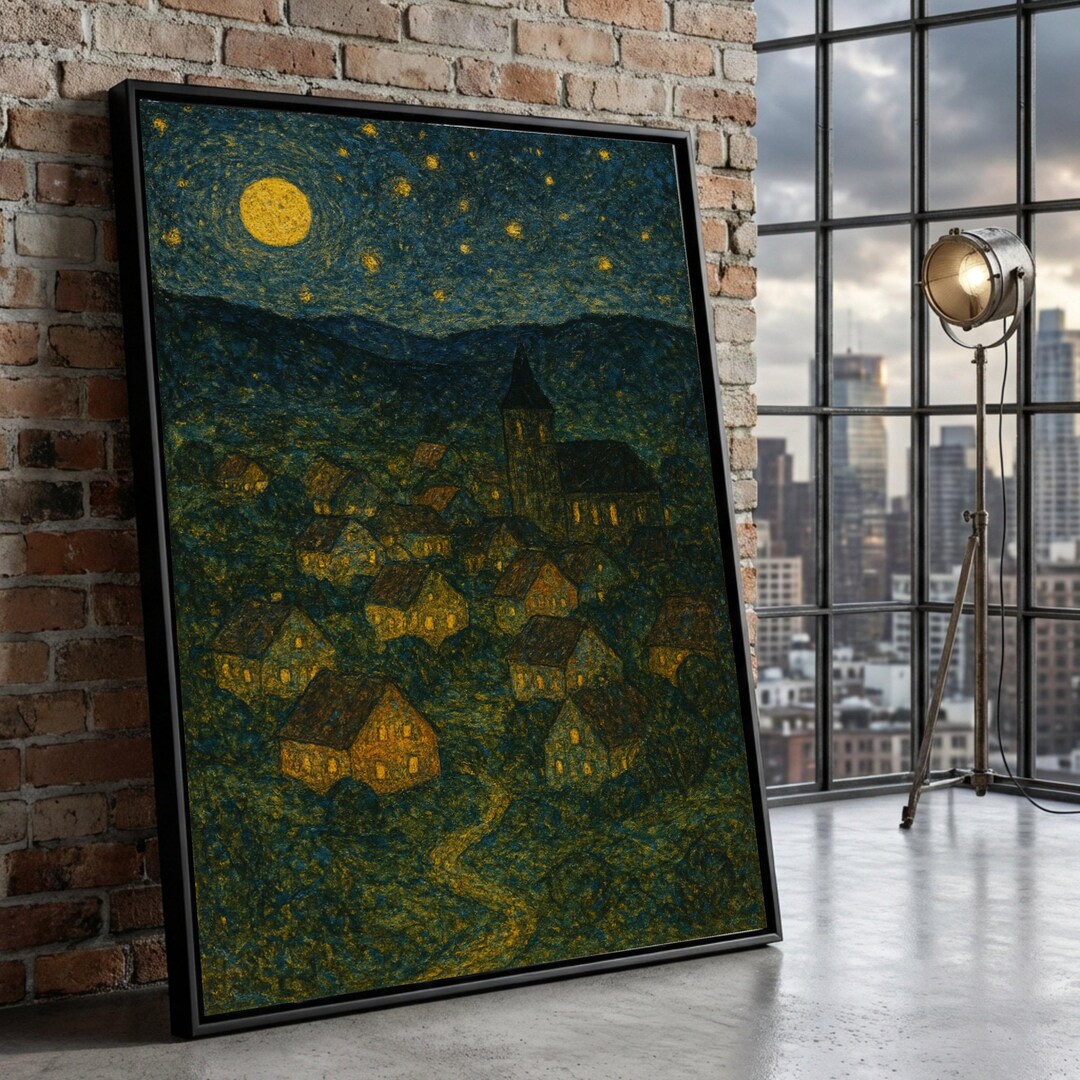 Starry Night Village Canvas Art, Klimt Moonlit Landscape - Etsy