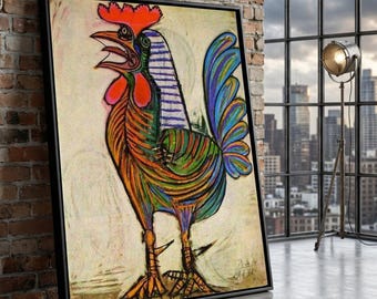 Picasso Style Rooster Canvas Art, Modern Farmhouse Decor