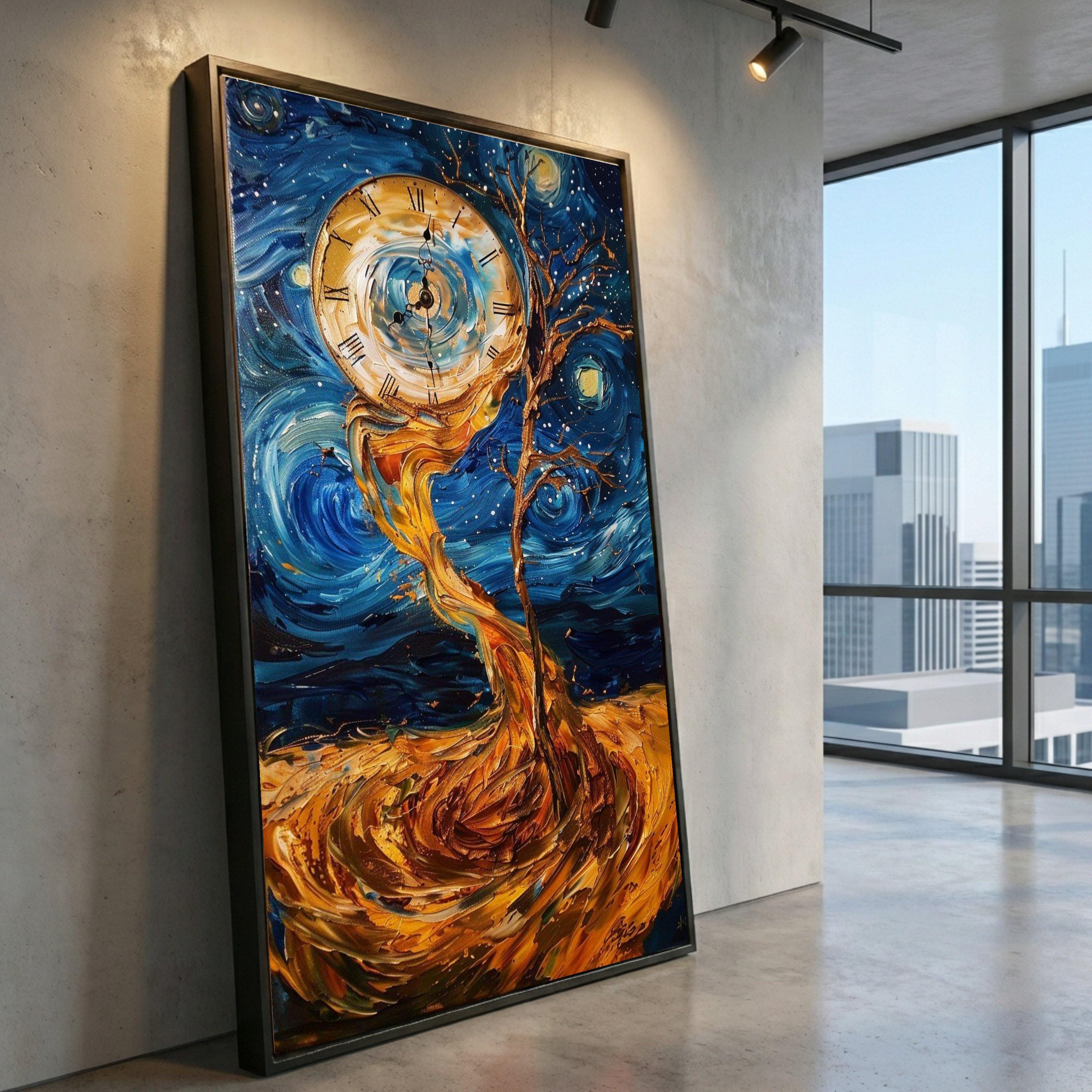 Surreal Clock Canvas, Time Vortex Painting, Modern Home Decor Art