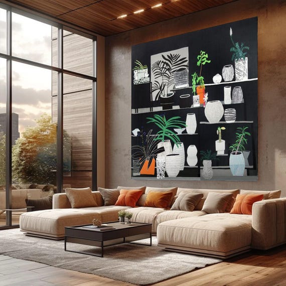 Jonas Wood Style Botanical Canvas Art, Black Background - Etsy Israel