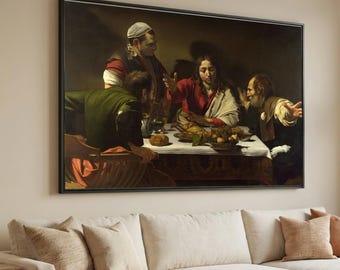 Reproduction Sur Toile 'La Cène à Emmaüs' De Caravage - Peinture Encadrée, Décoration Murale Sur Mesure