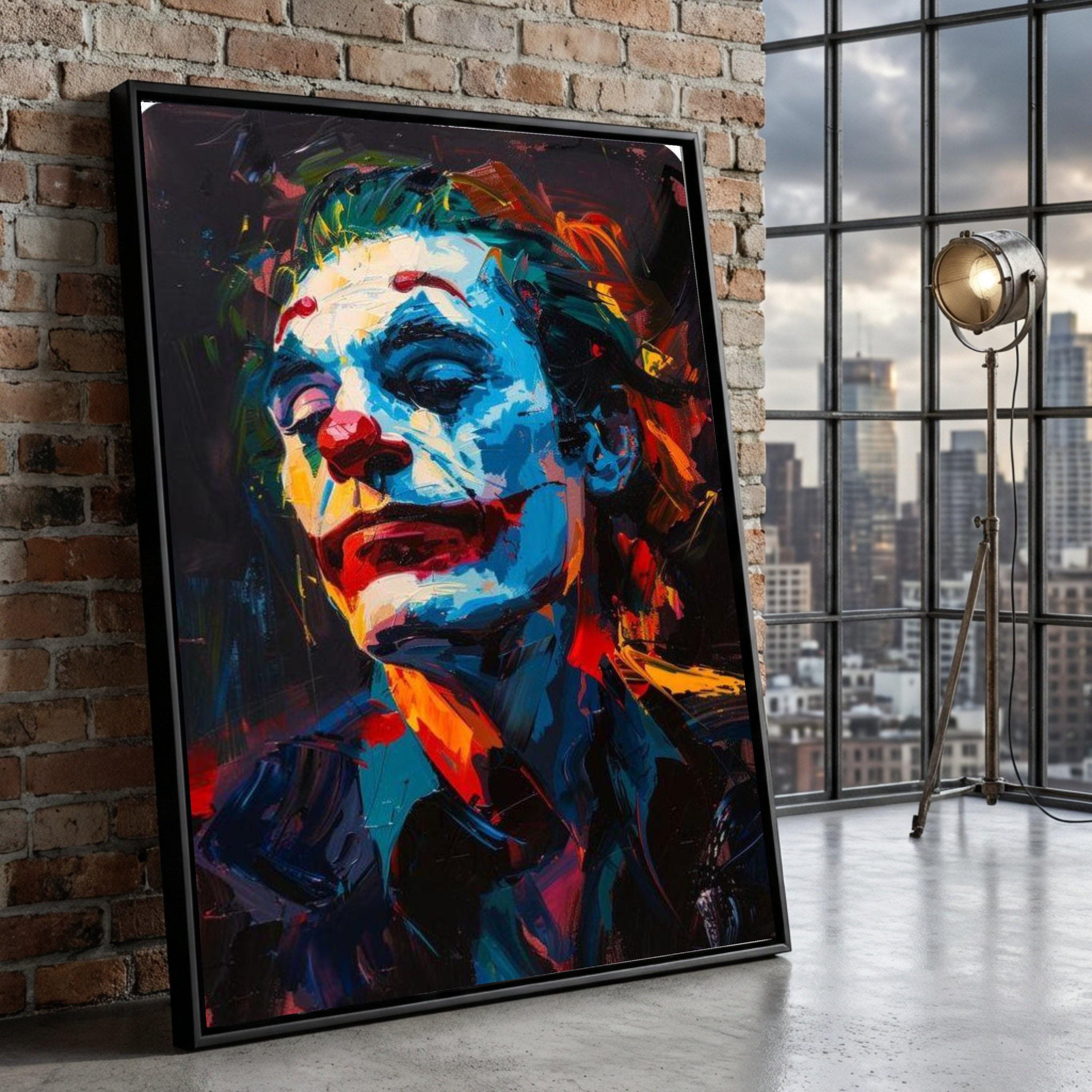 Joker Graffiti Canvas, Abstract Clown Painting, Urban Street Art