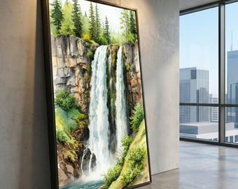 Waterfall Canvas Print, Nature Landscape Wall Art, Modern Scenery