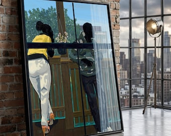 Kerry James Marshall-stil Canvastavla, urban balkongutsikt, modern heminredning