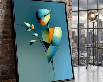 Abstract Woman Canvas Art, Blue Orange Geometric Print, Modern Home Decor