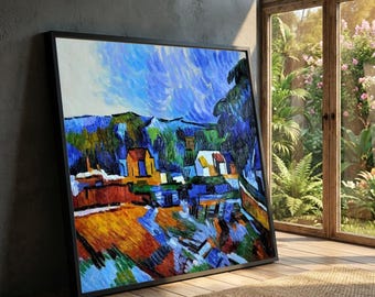 Canvas Paul Cezanne, kleurrijk dorp, impressionistische kunst
