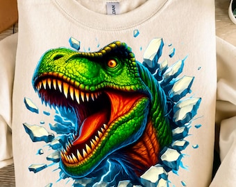 3D Live T-Rex Dinosaur PNG | Sublimation Design PNG | 3D Broken Wall Dino T-shirt Design PNG | Adult and Kids Instant Digital Download Png