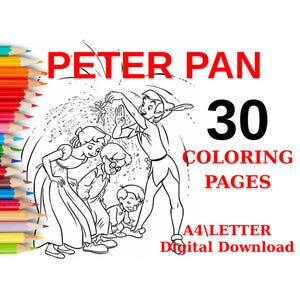 Libro para colorear para niños de Campanilla y Peter Pan en PDF, páginas para colorear imprimibles en PDF, personajes de dibujos animados en PDF, descargable para niñas y niños.