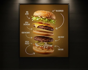 Burger Wall Art Printable – Modern Burger Poster for Restaurant, Cafe & Kitchen Decor