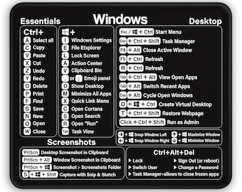 Windows Mac Keyboard Shortcuts Mousepad, Productivity Cheat Sheet Decor